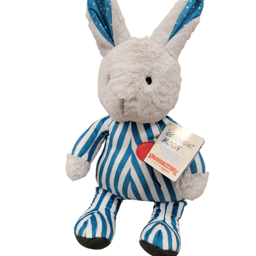 Kids Preferred Goodnight Moon Pajama Bunny Plush Blue White Striped 10" NEW